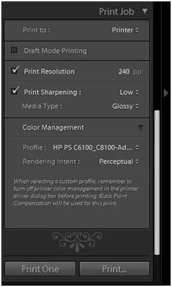 Configuración Adobe Lightroom Papel Fotográfico