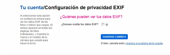 Como configurar Flickr: Ver datos EXIF