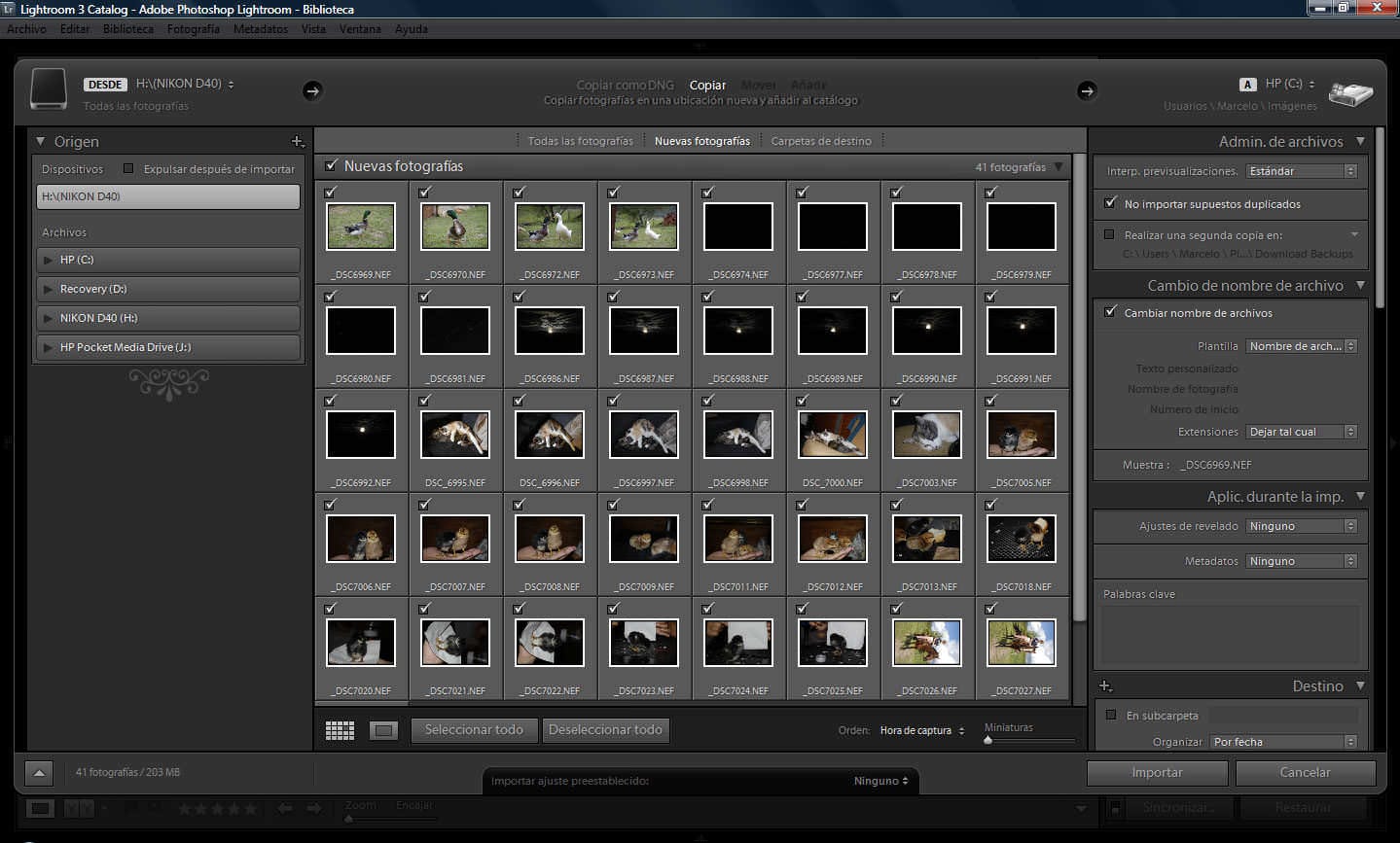 Importar fotos en Lightroom