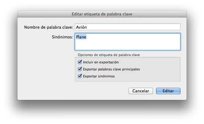 Editar etiqueta Lightroom