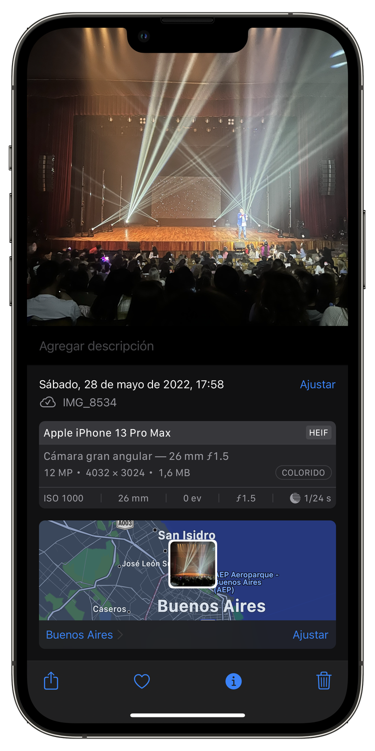 Datos EXIF en iOS 15 en un iPhone