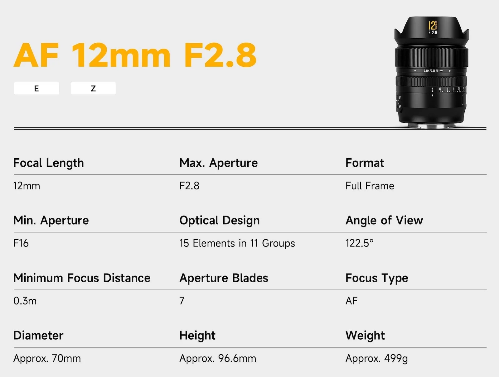 Brightin Star AF 12mm f/2.8 full-frame autofocus ultra-wide lens